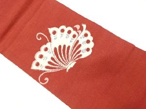 手織り紬　蝶模様織り出し　袋帯